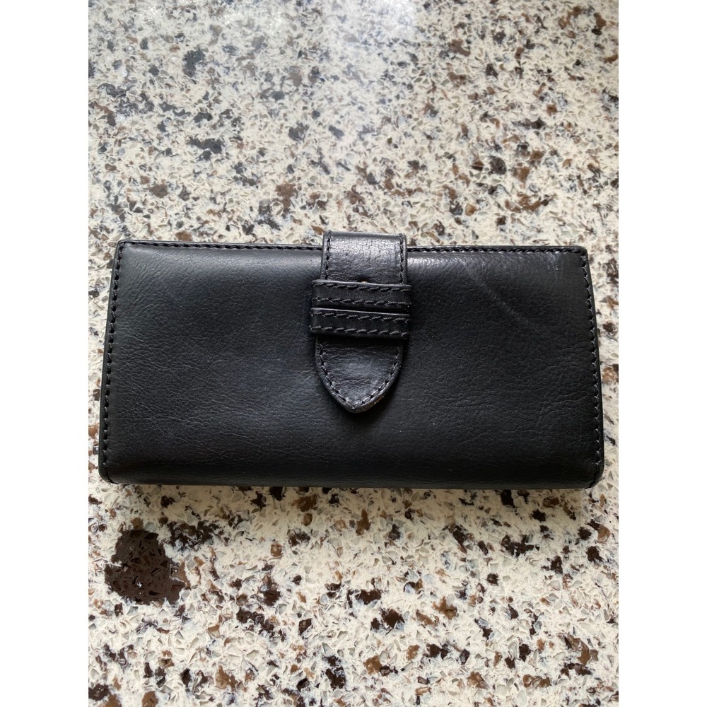Banana Republic Leather Trifold Wallet Women Black Clean Snap Tab Organizer